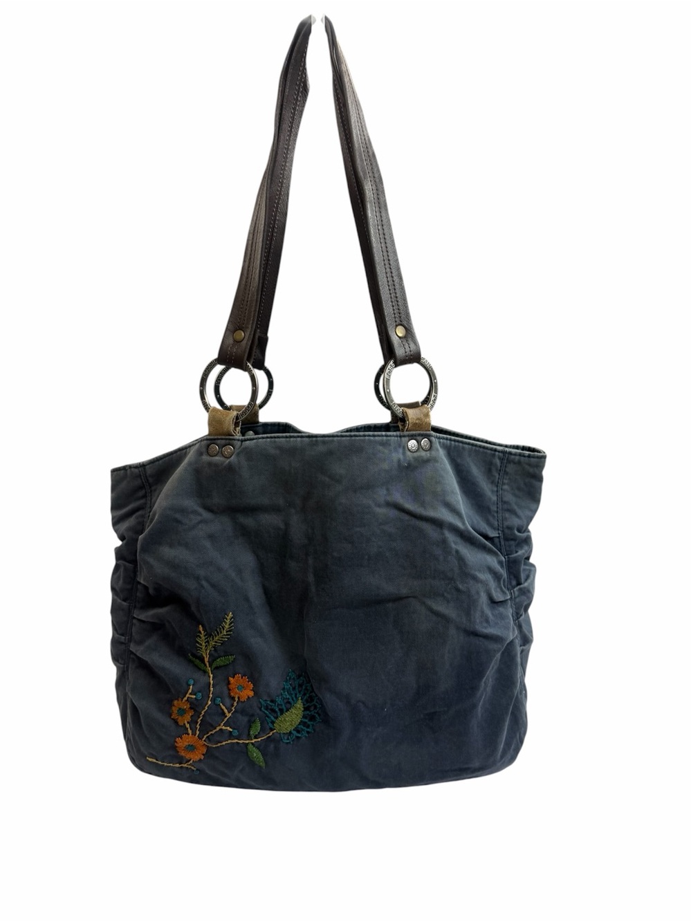 Vintage Fossil Dark Blue Embroidered Hobo/Shoulder Tote Bag